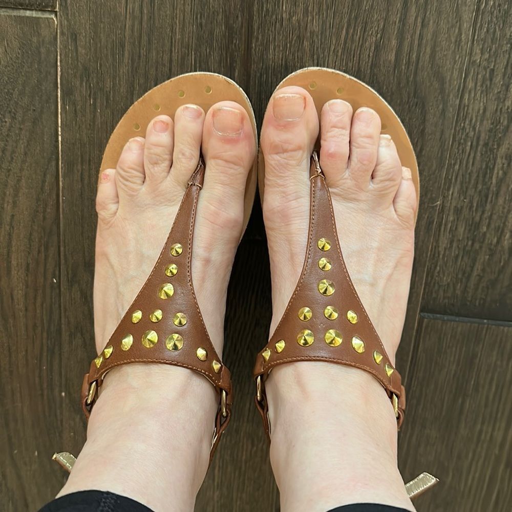 G BY GUESS, cork wedge, sandal, euc